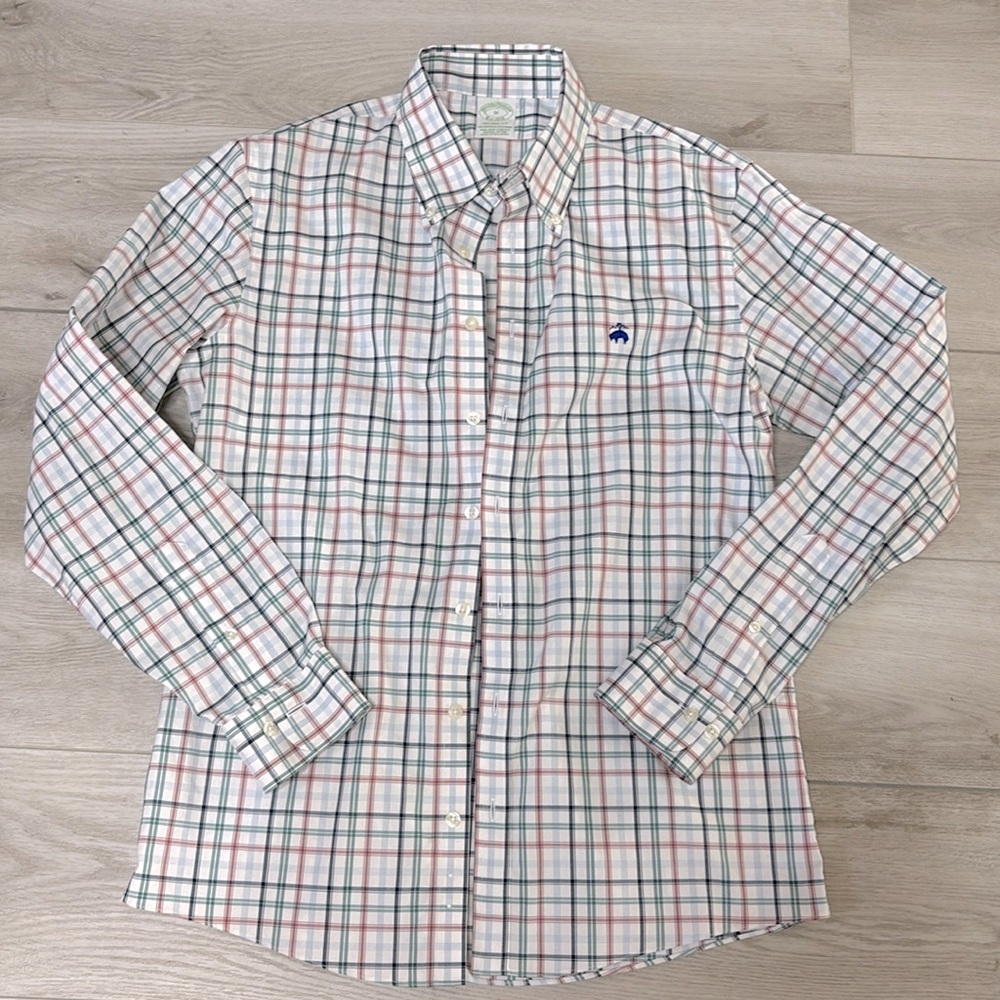 Like New! Brooks Brothers windowpane Reg Fit Dress Shirt Non-Iron Size Medium